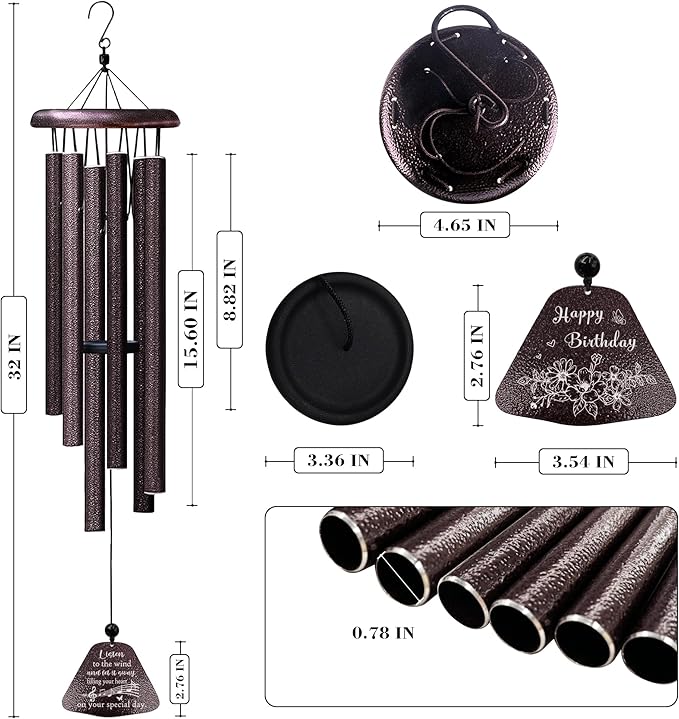 Birthday Gifts for Women/Men, Happy Birthday Decorations 32” Wind Chimes Outside, Wind Chimes for Mom Her Bestie Coworker Friend