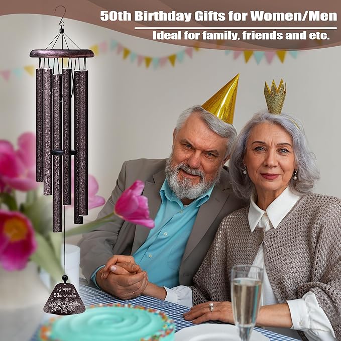 50th Birthday Gifts for Her Him, 50th Birthday Decorations 32” Wind Chimes Outside, 50 Year Old Gifts for Women Men, 1975 Bday Gift for Woman Man