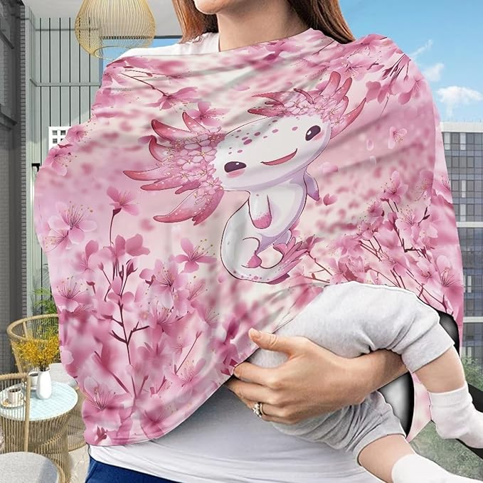 AFPANQZ Axolotl Baby Car Seat Covers for Girls All Weather Multifunctional Infant Car Seat Canopy Nursing Breastfeeding Scarf Shield Soft Breathable Stretchy 360 Coverage for Babies
