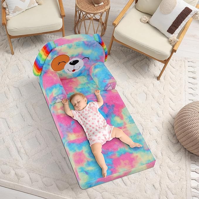 Kids Couch Comfy Foldable Kids Sofa to Lounger 2 in 1 Toddler Chair Plush Baby Sleeper Chair for Playing and Napping, Birthday Gifts for Boys and Girls
