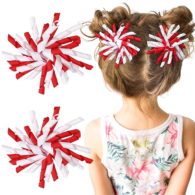 Yxiang 2PCS Red Korker Bows for Girls 4'' Curly Bow Hair Clip Ribbon Ponytail Bows Alligator Clip Hair Barrette for Girls Toddlers Kids