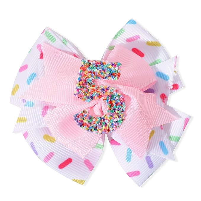 Hair Clip - 1st Birthday Pink Bow Party Decorations, Confetti Ice Cream for Girls, 5th Baby Girls Hair Bow, Hair Clip