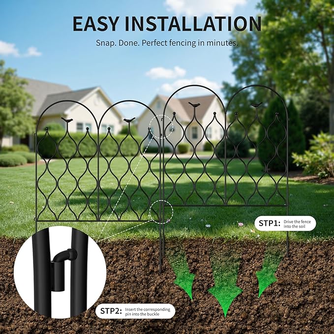 Decorative Metal Garden Fence 32 in (H) x 118 in (L), Dog Fence Outdoor for Yard, No Dig Rust-Resistant Pet Fence Panels, Easy Install Animal Barrier for Patio, Lawn & Flower Beds, (5)