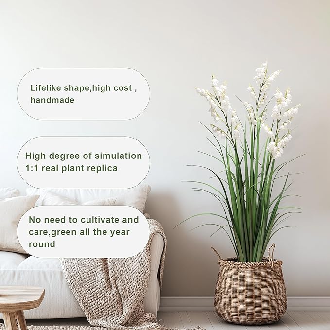 Fake Plants Home Decor Fake Flowers Artificial Plants Outdoor Tall Grass Plant Artificial Pampas Grass Decor Artificial Plants Indoor Fake Grass Living Room Decor Artificial Grass 36“2PCS White