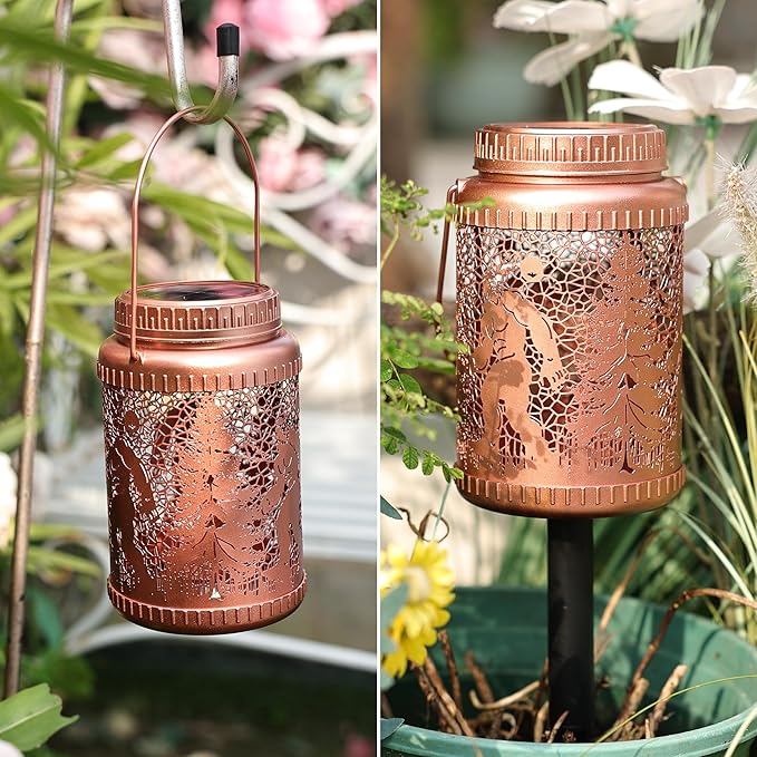 Cooo 2 Pack Solar Pathway Lights & Solar Lanterns Outdoor Waterproof Landscape Path Lights Christmas Lights Gifts for Women Mom Grandma for Garden Yard Patio Backyard Porch Decor- Rose Gold Wild Man