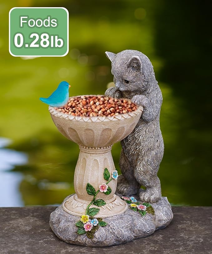 Cat Statues for Bird Bath: Outdoor Sculptures for Garden Lawn Patio Yard Balcony Porch - Unique Gifts for Mother Grandma Women