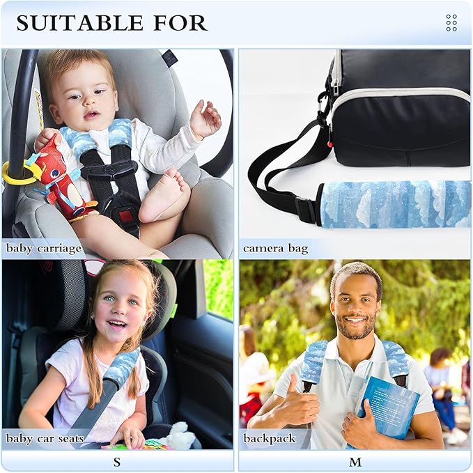 2 Pack Seatbelt Covers Seat Belt Cover Pad for Adults Boys Girls Car Seat Strap Covers Pads Cushion Universal Shoulder Strap Pad Protector for Backpack Camera Bag 6.5 Inch Blue Gradient Cloud and Star