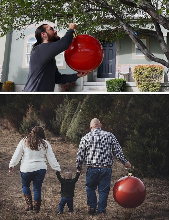 Inflatable Christmas Ornaments, 18" or 25" Oversized Outdoor Christmas Ball Ornaments, Holiday Yard Christmas Tree Decorations, Indoor and Outdoor Decoration Balls (18 inch, Green)
