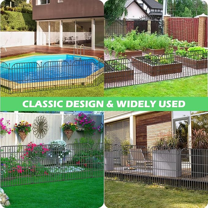 5 Panels No Dig Decorative Outdoor Garden Fence with Gate, 24 in(H) x 10 ft(L) Rustproof Metal Wire Panel Border for Yard & Patio Decor, Temporary Animal Barrier Fencing for Dog and Small Pets