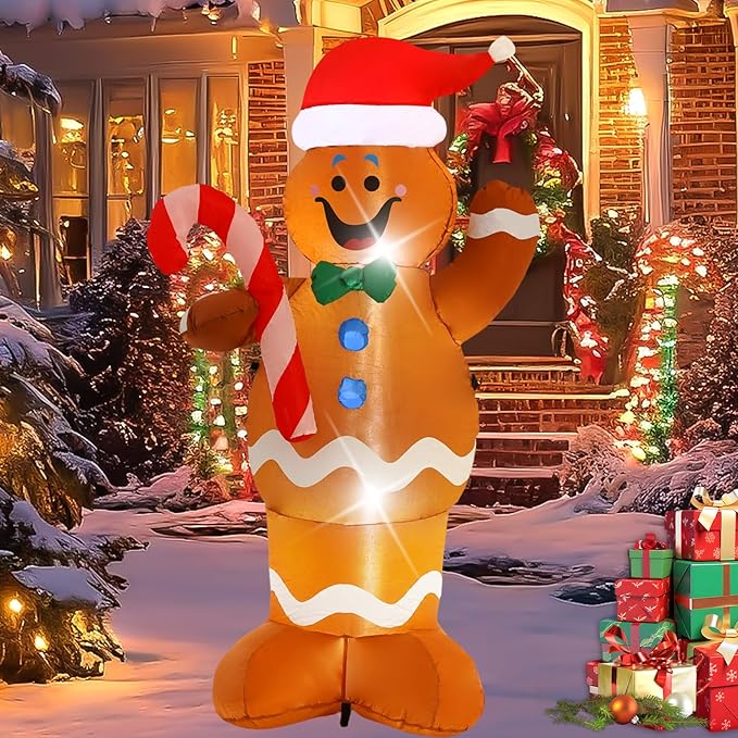 5FT Pancake Man Inflatable Decoration with Built-in LED Lights, Christmas Outdoor Inflatable Decoration for Lawn, Yard, Garden, Patio