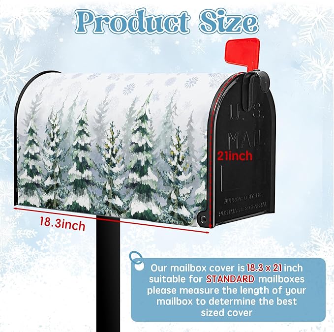 Winter Cedar Magnetic Mailbox Cover Snowy Forest Mailbox Wrap Pine Tree Snowflake Nature Landscape Mail Post Letter Box Cover for Christmas Holiday Garden Yard Decor Standard Size 18" X 21"