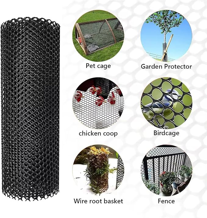 Plastic Chicken Wire Mesh Fencing 39.3″ x 32.8′ Roll Pet Garden Safety Fencing Netting Durable Heavy Duty Snow Fence for Poultry Floral Bird Patio Barrier, Easy to(Size:1x20M - Mesh 1.2cm,Color:Black)