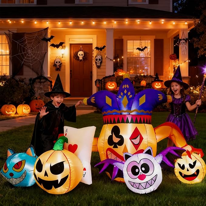 Halloween Inflatable Decorations Outdoor, 5.3FT Inflatable Joker Owl Pumpkin Cat Scary Halloween Decorations, Indoor Outdoor Spooky Blow Up Yard Decorations for Garden Party Holiday Lawn Office Decor