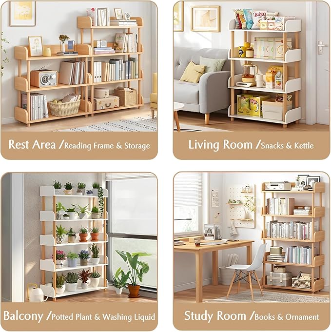 3-Tier Wooden Open Bookcase - Modern Display Bookshelf with Top Edge and Solid Wood Frame for Home and Office, Storage Cabinet, Oak