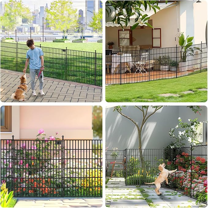 10 Panels No Dig Garden Fence with Gate, 32 in(H) X24.2 ft(L) Metal Fence Panels, Thickened Rustproof Garden Fencing, Animal Barrier Fence for Dogs, Rabbits, and Patio