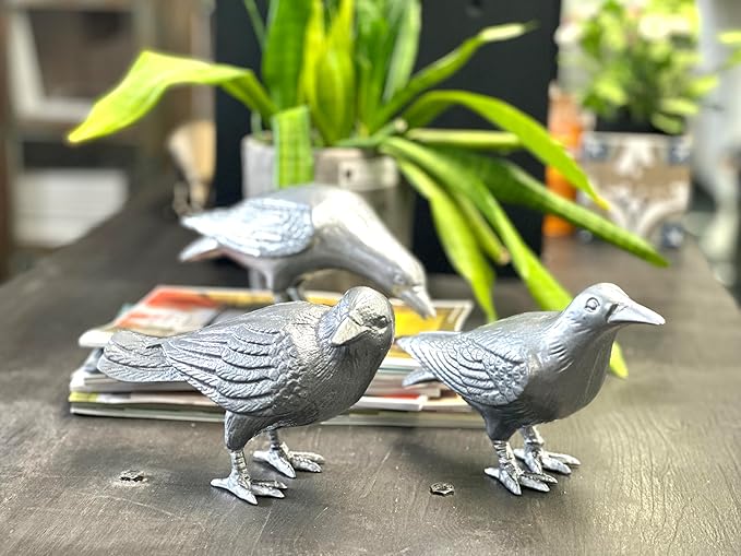 NACH Cast Iron Crow Statue, Head Up Raven, Large Garden Statues, Crow Garden Sculpture, Bird Figurines Home Decor, Raven Decor, Antique Metal Bird Statue, 4.5 x 11 x 3.5 inches, JS-90-7118AM
