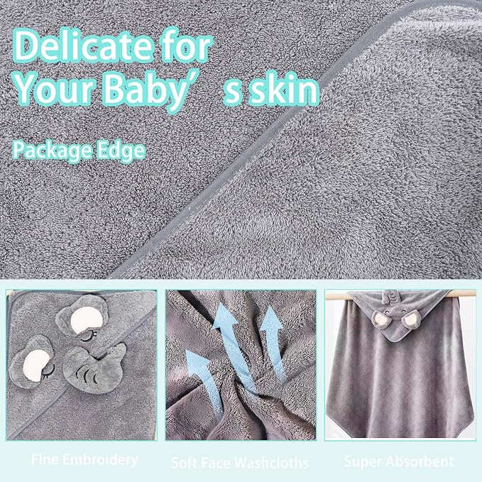 Baby Hooded Towels,31 x 31 in Baby Washcloths, Infant Super Soft Baby Bath Towels with Hood for Toddlers1-3,Highly Absorbent Viscose Hooded Towel for Boys, Girls, Newborn Essentials