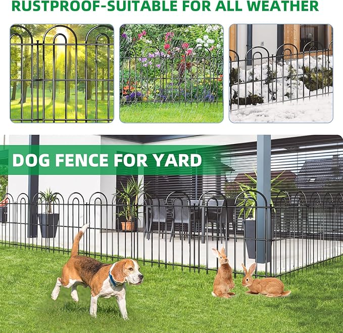 25 Panels Decorative Garden Fence, 32 in(H) X 50 ft(L) No Dig Dog Fence Outdoor for Yard, Rustproof Tall Metal Garden Fencing Animal Barrier with Ground Stakes, Temporary Fencing for Patio Outdoor
