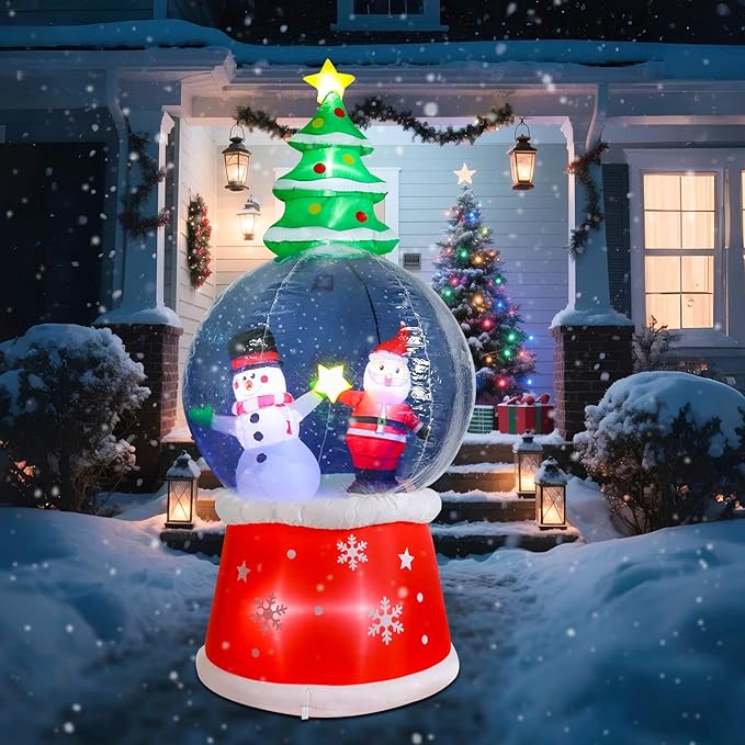 7.6 FT Christmas Inflatable Outdoor Decorations, Inflatable Snow Globe with Santa Claus and Snowman Built-in LED Lights Blow Up Yard Decorations for Holiday Indoor Outdoor Party Garden Lawn