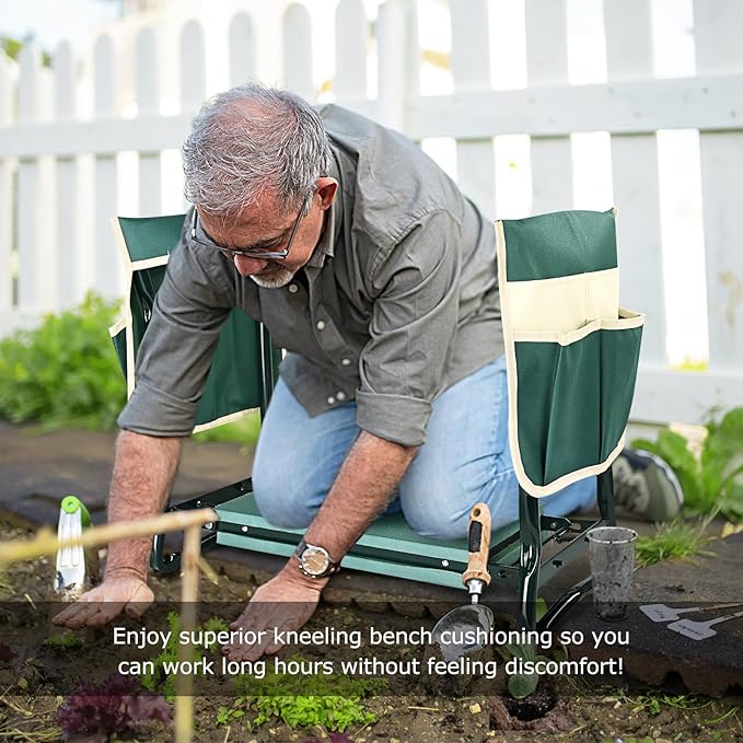 KVR Upgraded Garden Kneeler and Seat with Thicken & Widen Soft Kneeling Pad,Heavy Duty Foldable Gardener Stool with 2 Tool Pouches,Gardening Gifts for Women Mom Men Seniors¡­…