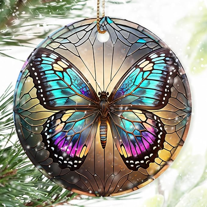 Colorful Ceramic Butterfly Christmas Ornament for Tree, Holiday Decor, Butterfly Lovers Gifts, Christmas Ornament Gift Ideas