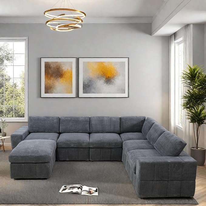 L Shaped Sectional Couches for Living Room, Modular Sectional Sofa with Ottoman, Lounge Modern Couch Living Room Furniture with Chaise, Dark Grey