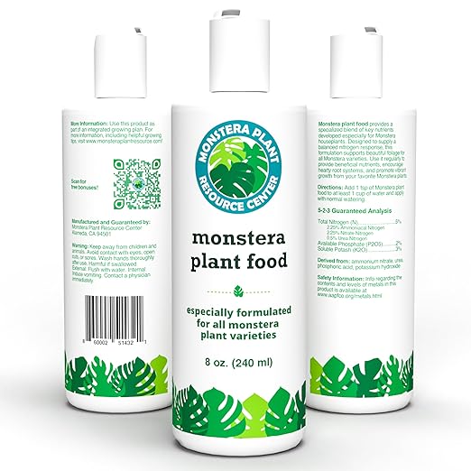 Monstera Plant Food - Premium Nutrient Rich Liquid Fertilizer (5-2-3 NPK) for Monstera Deliciosa & Other Tropical Plants | Supports Strong Roots & Large, Lush Leaves | Safe, Gentle, Easy-to-Use | 8 oz