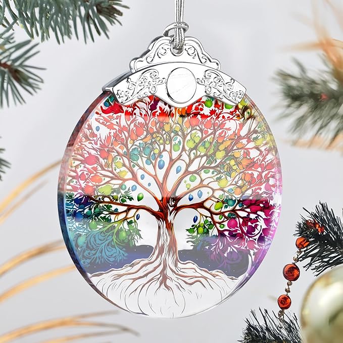 Tree of Life Stained Glass Ornament - Christmas Tree Decor, Ornaments for Christmas and Exchange