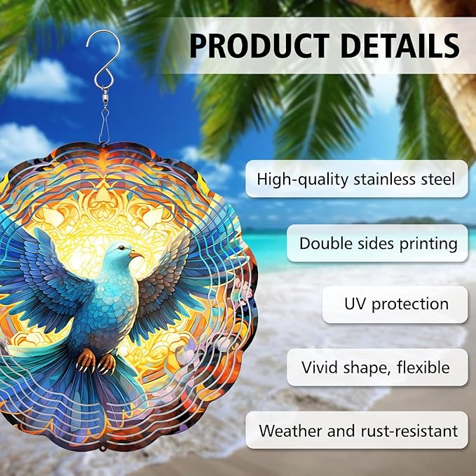Dove Stained Glass Wind Spinner, Memorial Wind Spinner for Yard and Garden, Unique Gift, 3D Hanging Outdoor