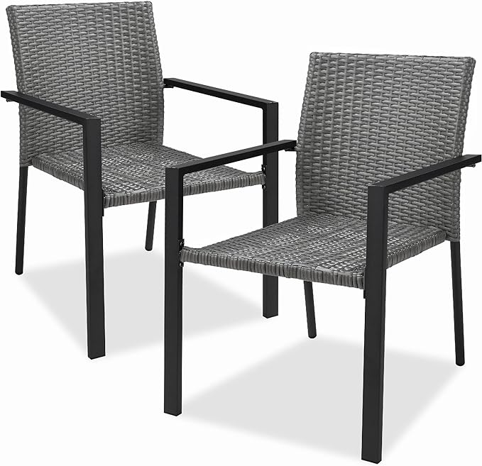Best Choice Products Set of 2 Stackable Outdoor Wicker Dining Chairs All-Weather Firepit Armchair w/Armrests, Steel Frame for Patio, Deck, Garden, Yard - Gray