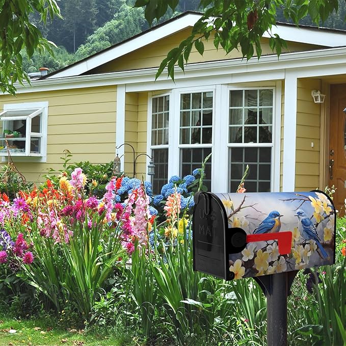Spring Mailbox Covers Magnetic Large Size Bluebirds Mailbox Post Cover Summer Floral Bird Mail Box Wraps Bluebird Mailboxs Decor Waterproof for Garden Yard Oversized 25.5 X 21 Inch