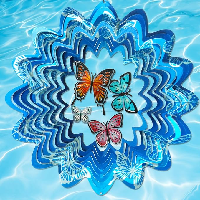 Butterfly Wind Spinners,12In Stainless Steel 3D Wind Spinner for Yard and Garden,Butterfly Gifts for Women Mom Grandma Wife Father,Outdoor & Indoor Hanging Kinetic Yard Art Decorations