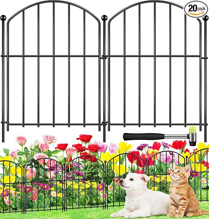 Decorative Garden Fence 17in (H) x20ft (L), Arched Rustproof Metal No Dig Fence for Dogs & Rabbit, Ornamental Animal Barrier for Flower Beds, Border Panels Fencing for Yard & Patio Outdoor Decor