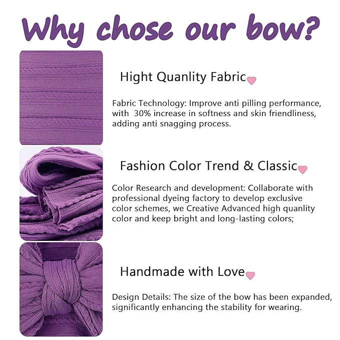 LemonSpace Handmade Baby Girls Headbands Soft Stretchy Nylon Hair Bands Hair Accessories with Bows for Newborn Baby Girls Infant Toddlers Kids(White Black Purple)