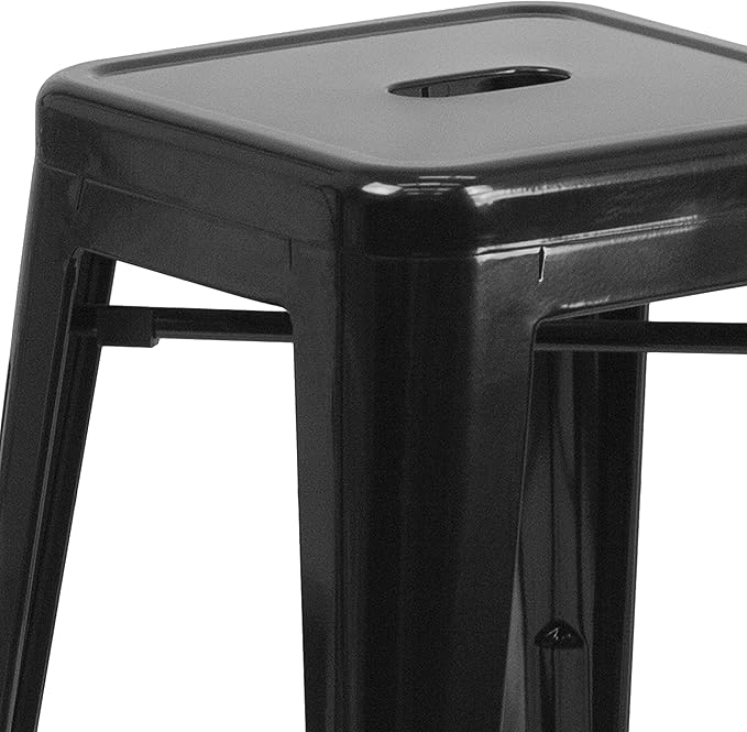 Flash Furniture 30"H Commercial Modern Metal Backless Barstool, Indoor/Outdoor Industrial Square Stacking Bar Stool for Patio Bars/Restaurants, Black