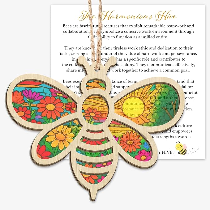GEEMBI Christmas Team Gifts for Employees - Suncatcher Christmas Ornaments 2025 with Card for Tree Decorations - Thank You Appreciation Gifts for Employees Coworkers Teachers, Bee Gift for Women Men