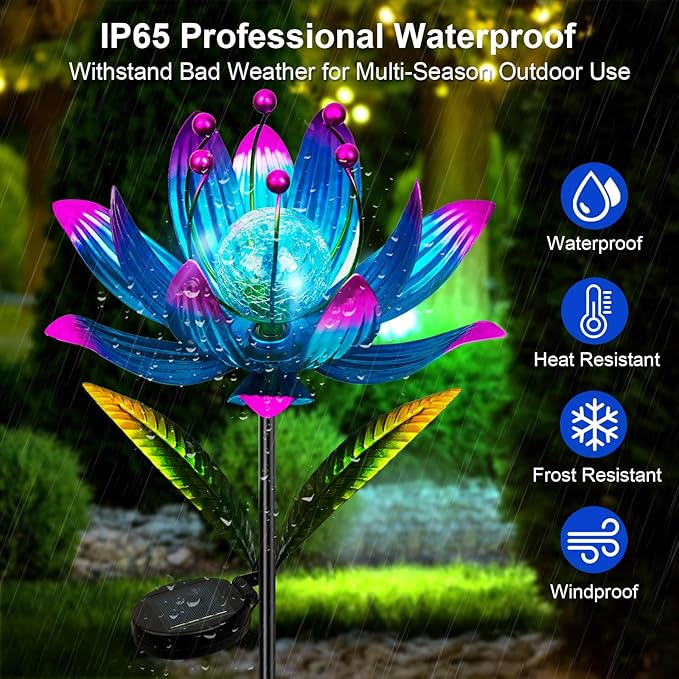Wind Spinners Outdoor, 38 Inch Metal Wind Spinner Yard Art with Stake, Colorful Solar Windmill for Yard and Garden Lawn Patio Farmhouse Decor