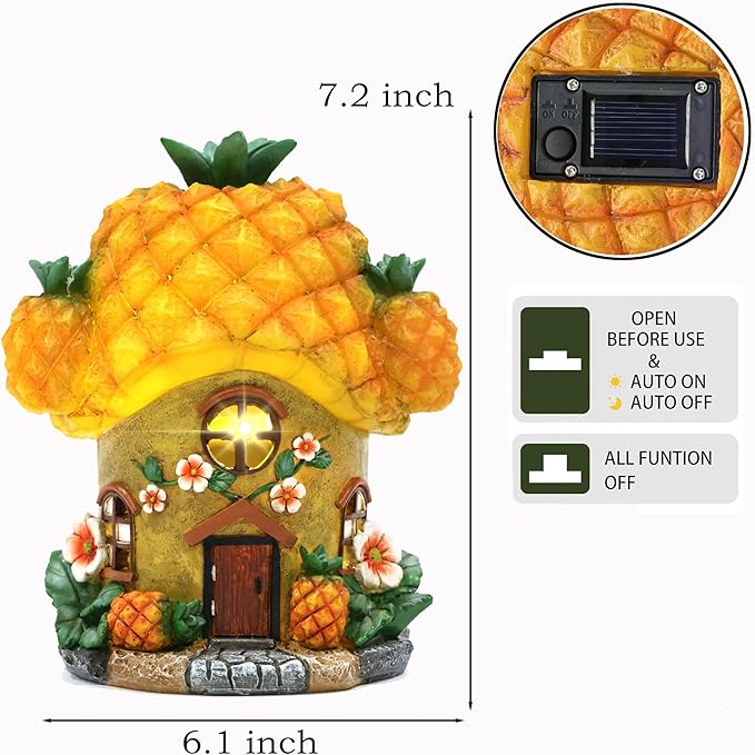 Solar Fairy Garden Houses - Fairy Garden Accessories Pineapple Houses for Outside Porch Backyard Yard Lawn Flower Bed Decor