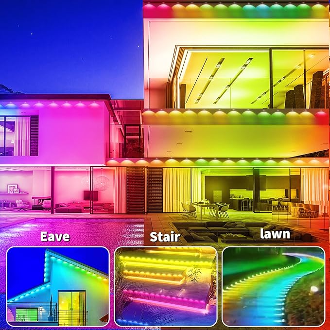 Permanent Outdoor Lights 150ft Smart Outside RGB LED Christmas Light, App Control Remote IP67 Waterproof Eternity Eaves Lighting for Halloween，House，Patio Decor ，Garden Decor, Decorations