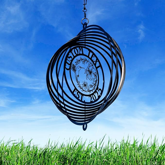 Personalized Hummingbird Metal Wind Spinners, Custom Family Name Garden Wind Spinners, Hanging Outdoor Decor, Yard Art, Hanging Wind Spinner for Indoor Lawn Patio Porch, Customized Gifts Color10