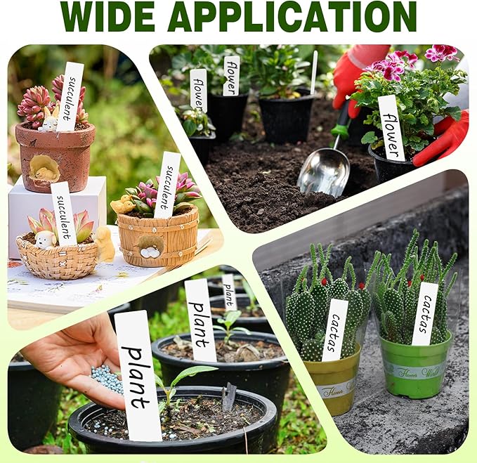 Plant Labels 200 Pcs Yuanling for Seeding Plastic Waterproof Plant Name Tags Garden Labels Marker Garden Pots Stakes for Outdoor Potted Plants Belt Permanent Marking Pen (White)