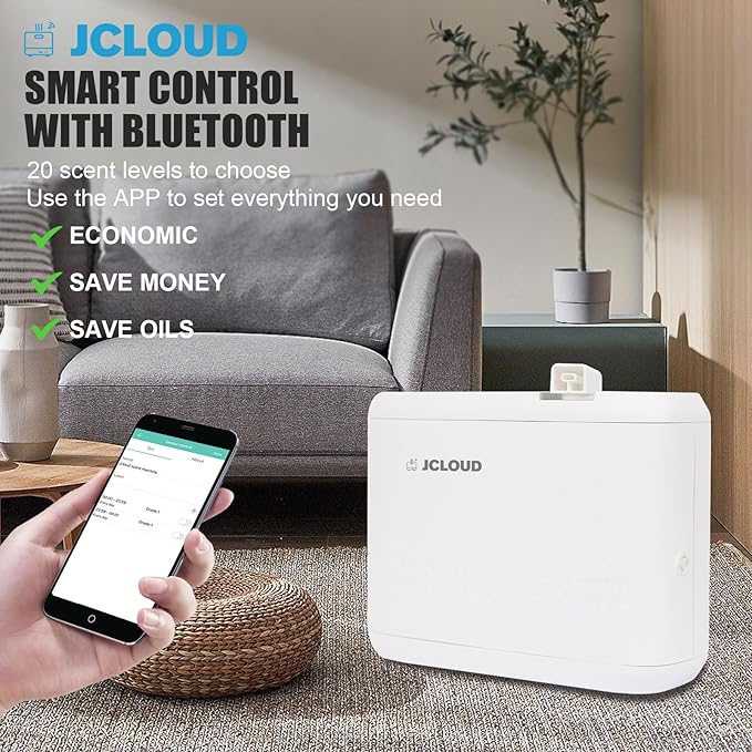 JCLOUD Smart Scent Air Machine for Home, Hotel Scent Diffuser with Cold Air Tech 850ML, HVAC Scent Diffuser Cover Up to 4500 Sq. Ft, Upgraded Waterless Oil Diffuser for Home, Hotel, Office, Spa