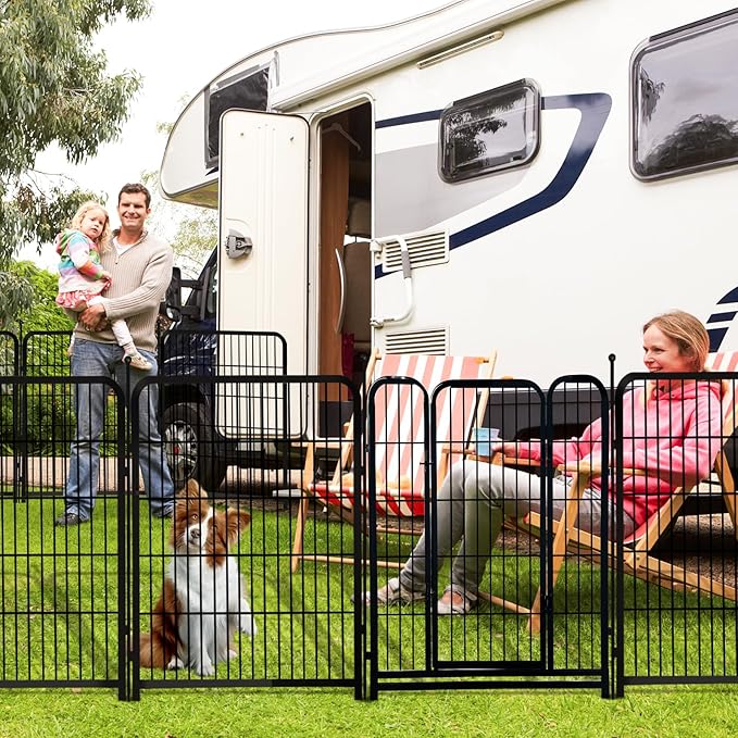 36 in(H) Garden Fence With Gate, Wide Gate Low Threshold, 8 Panels Total 17.7 ft(L) Heavy Duty Iron Animal Barrier Fence For Yard, Suitable For Indoor Or Outdoor Dog Fencing,Garden Border Fence