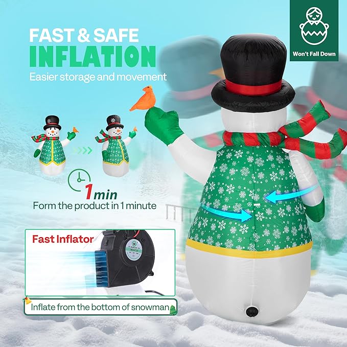 VIVOHOME 6FT Christmas Inflatable Outdoor Decoration, Snowman in Vest, Navidad Blow Up Yard Decor with Built-in LED Light for Lawn, Garden, Party