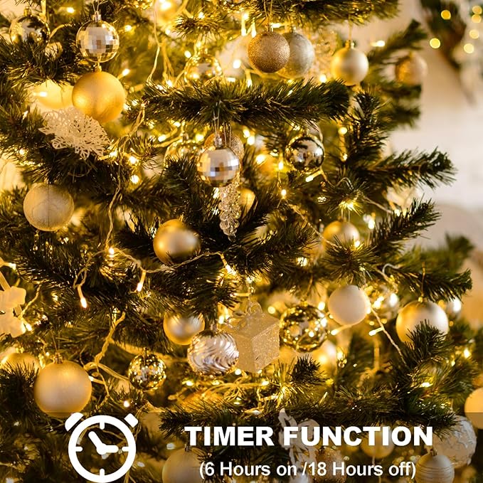 4 Pack Battery Christmas Light String 16.5Ft 50 LED Clear Wire Sting Lights Christmas Tree Wrapped Lights Timer 8 Modes Auto On/Off Christmas Fairy Lights for Indoor Outdoor Patio Wreath Garden Deck