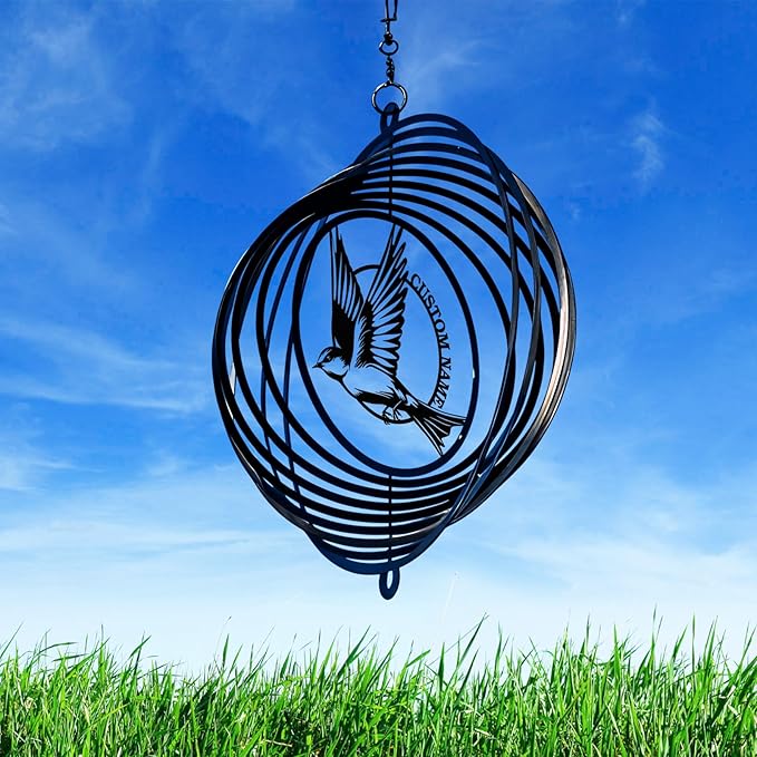 Personalized Hummingbird Metal Wind Spinners, Custom Last Name Garden Wind Spinners, Hanging Outdoor Decor, Yard Art, Hanging Wind Spinner for Indoor Lawn Patio Porch, Housewarming Gift Color04