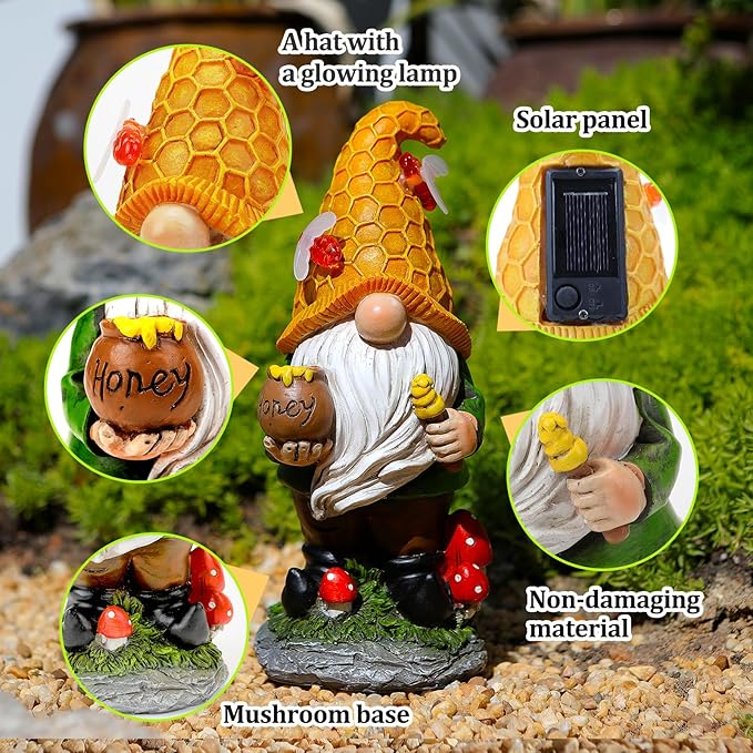 Solar Garden Gnomes Outdoor Statues-11.8‘’Outdoor Garden Decor-LED Outdoor Decor Light-Unique Housewarming Gifts Yard Art Sculptures for Patio Lawn Ornaments