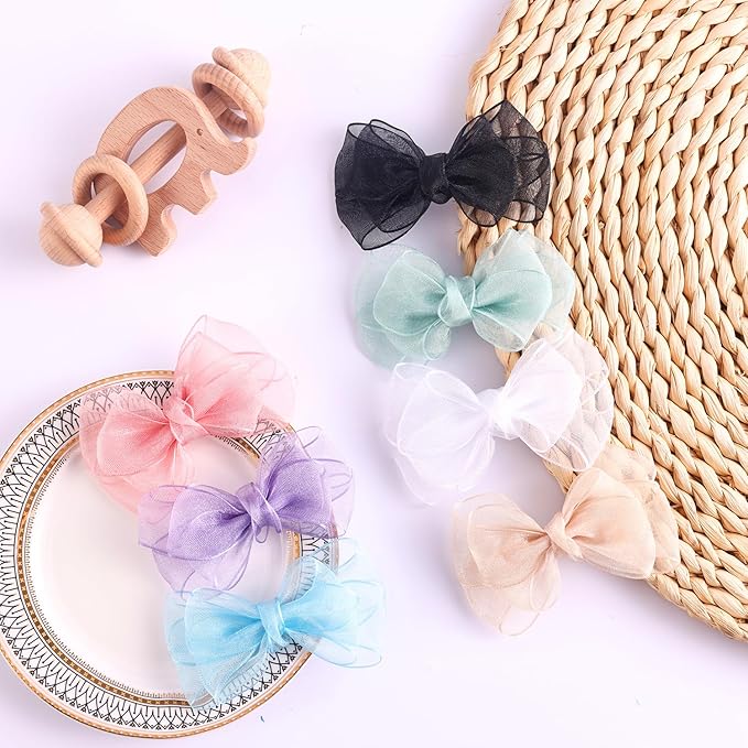 3.5-Inch Organza Hair Bows for Girls - Elegant Sheer Ribbon Alligator Clips for Toddlers, Kids, and Teens - Pack of 2, Purple