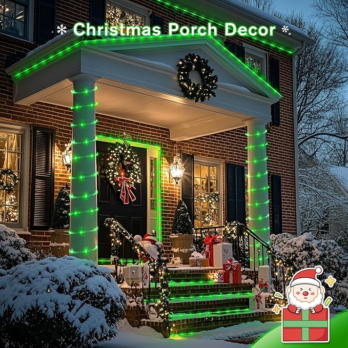 JMEXSUSS 2 * 200 LED Green Solar Rope Lights, 66ft IP 65 Waterproof Solar String Light Outdoor, 8 Modes Christmas Lights for Camp Trampoline Ladder Slide Tent