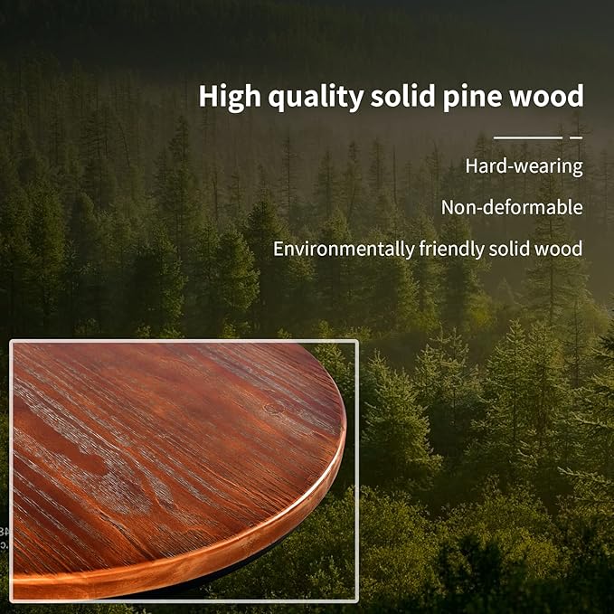 Topower Industrial Pub Table 19.7" Round Solid Pine Wood Top 42.2" Height Bar Table with Metal Base, Tall Pub Table for Kitchen, Dining Room, Coffee Shop, Copper
